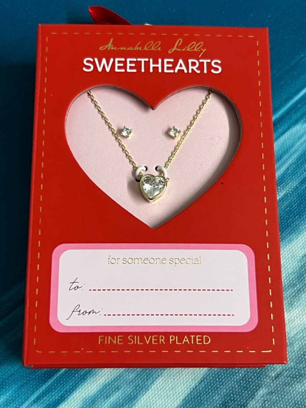 🎁Annabelle Gold Heart Necklace with Clear Stone and Matching Studs